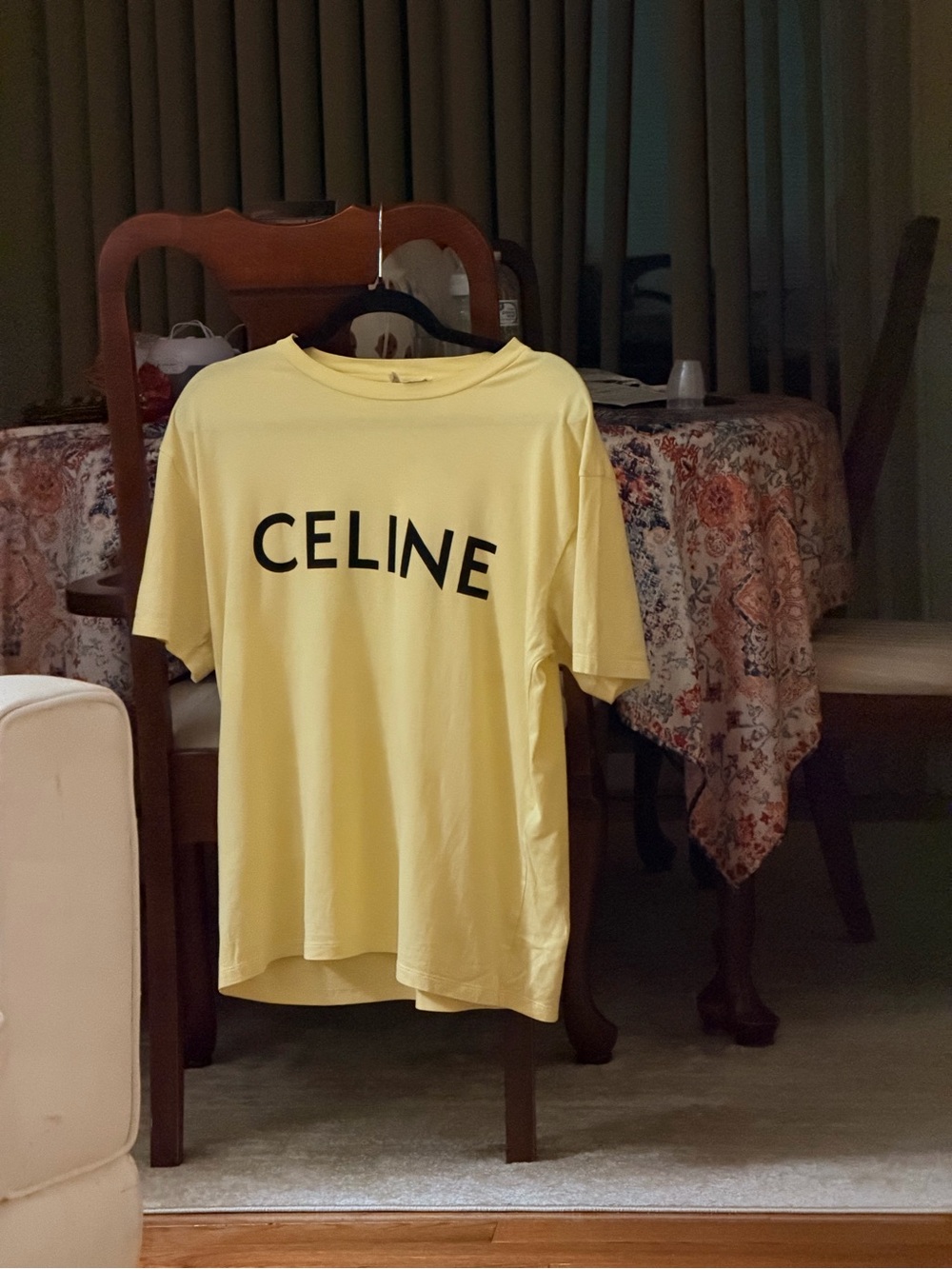 Celine Pale Yellow Short Sleeve Logo T-Shirt